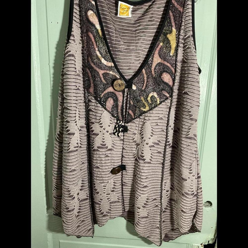 Hand Jive Burnout Button up Sleeveless Vest Large Mixed Fabric